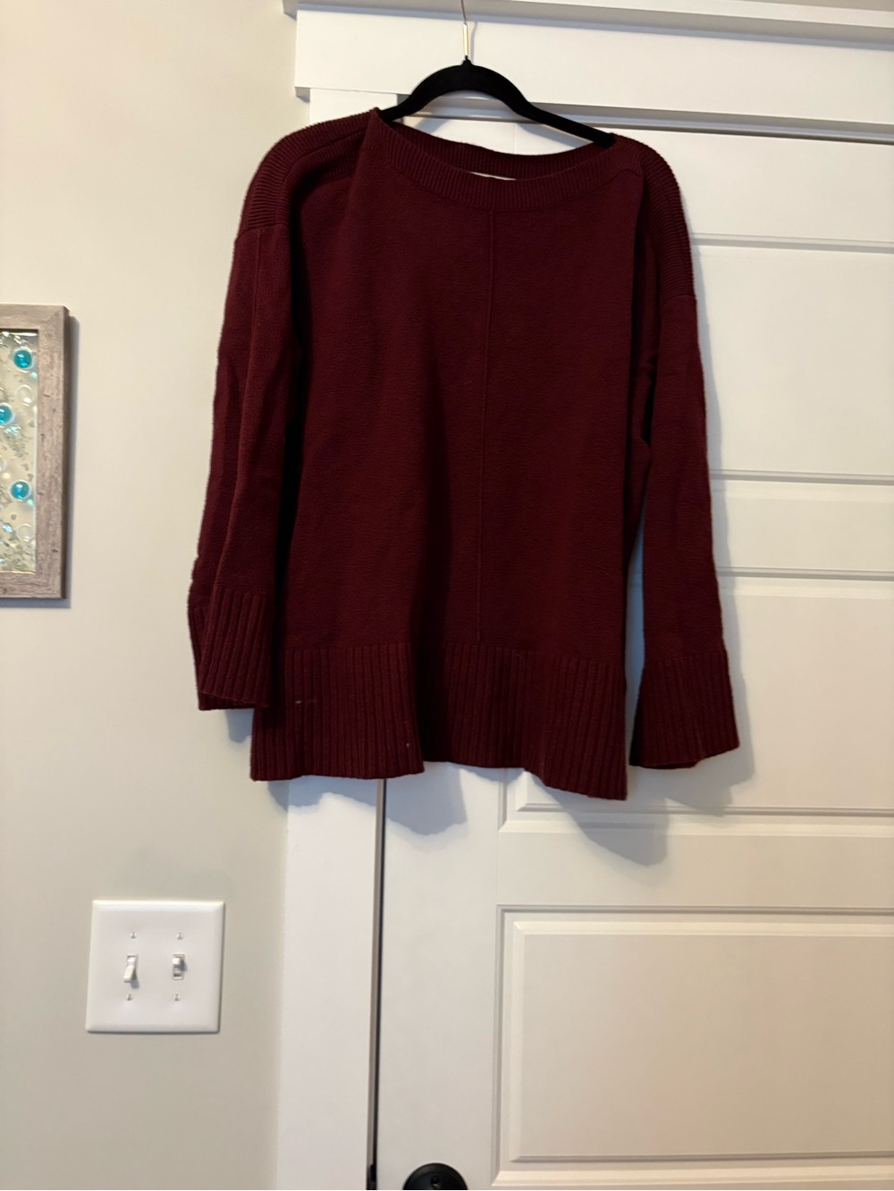 LOFT Maroon Rib-Band Crewneck Sweater